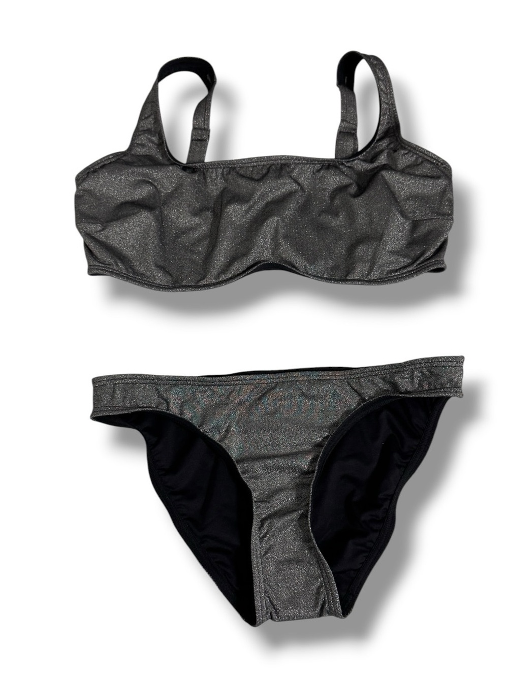 JETS Australia Metallic Bikini Set Size 14/10 Silver Shimmer Bralette Hipster